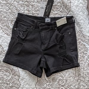 NY&Co Black Denim High Waist Jean Short Distressed